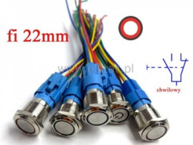 Przycisk chwilowy LED 24V czerwony; płaski fi 22mm