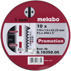 Metabo 616358000 Cutting Disc 115mm 10pcs Steel/Stainless Steel