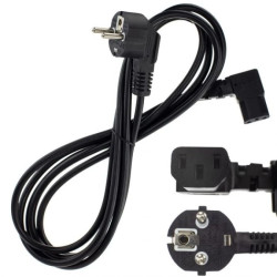 Kabel zasilający 230V 10A IEC320 prosty C13 kątowy 3m czarny