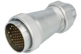 Wtyk; przemysłowe okrągłe; WF55J53TE1; 53 tory; proste; lutowany; 2,0;2,5mm2; WF55; na przewód; skręcane; stop cynku chromowany;