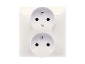 SIMON 54 Gniazdo podwójne z uziemieniem z funkcją niezmienności faz z przesłonami z ramką zaciski śrubowe kremowy DGZ2TZ/41 KONT