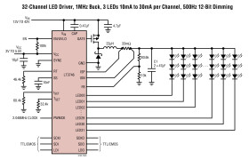 32-Channel 20mA LED Driver with Buck Controller