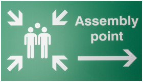 Znak, Polipropylenowe, Green, White, Assembly Point-Tekst Angielski, Tak Znak