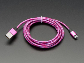 Adafruit Pink and Purple Braided USB A to Micro B Cable - 2 meter long