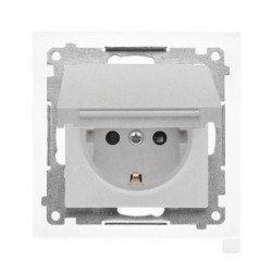Simon 55 Gniazdo Schuko IP44 z przesłonami z uszczelką (moduł), szybkozłącza. Klapka w kolorze Aluminium mat TGSZ1BCZ.01/143