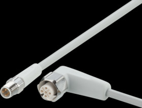 Sensor actuator cable, M8 cable plug, straight, A to M12 cable socket, angled, A, 3 pole/5 pole, 0.3 m, mPPE, gray, 3 A, EVF265