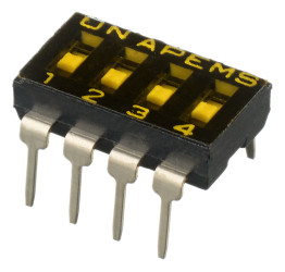 Przełącznik DIP 4-pozycyjny SPST THT 100 mA przy 50 V DC (liniowy), 25 mA przy 24 V DC (impulsowy) -20 → +85°C