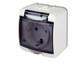 JUNIOR IP54 Gniazdo pojedyncze z uziemieniem schuko (klapka dymna: bez przesłon) biały GHE-1sd KARLIK