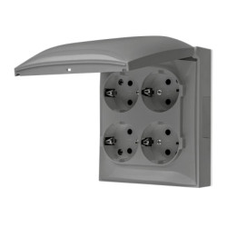 Simon Aquaclick Gniazdo Schuko 4-krotne IP44, klapka w kolorze, szybkozłącza, z przesł. torów prądowych szary ACGSZ4CZ/16