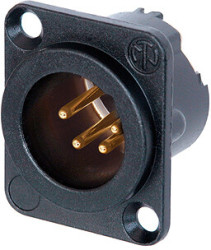 XLR panel plug, 4 pole, gold-plated, 1.5 mm², AWG 16, zinc die casting, NC4MD-LX-B