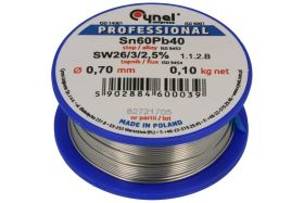 Spoiwo lutownicze; 0,7mm; szpulka 0,1kg; LC60/0,70/0,10; ołowiowe; Sn60Pb40; Cynel; drut; SW26/3/2.5%; cyna
