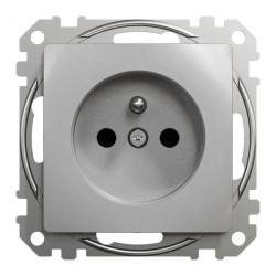 Gniazdo zasilające 2P+PE z przesł. torów prąd., zac. bezgw., srebrne alu, Sedna Design i Elements SDD113012