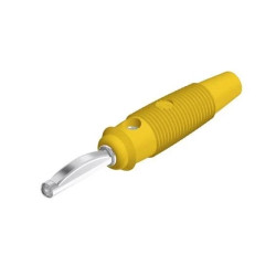 Wtyk izolowany 4mm z otworem 4mm i boczną sprężyną dociskową, przykręcany 16A, żółty