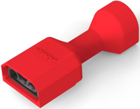 Insulated flat plug sleeve, 6.35 x 0.81 mm, 0.32 to 0.82 mm², AWG 22 to 18, brass, tin-plated, red, 2-520263-2