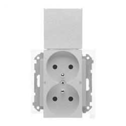 Simon 55 Gniazdo podwójne do wersji IP44 z uszczelką (moduł), szybkozłącza. Klapka w kolorze Aluminium mat TGZ2BMCZ.01/143