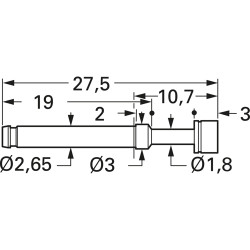 High current spring contact with probe, waffle, Ø 4 mm, travel  5.5 mm, pitch 4 mm, L 27.5 mm, 1060-CX-3.0NE-AU-4.0 C