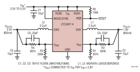 Dual Synchronous, 800mA, 2.25MHz Step-Down DC/DC Regulator