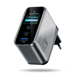 Ładowarka sieciowa GaN LCD 67W 2x USB-C PD + USB-A - everActive SC-670Q PRO