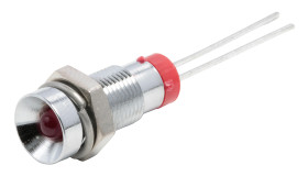 Lampka kontrolna do montażu panelowego 2V dc, czerwona 6mm LED Chrom Styk ołowiowy RS PRO