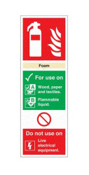 Znak BHP, tekst: "Foam Extinguisher For Use On, Polipropylenowe, kolor: Kremowy, Zielony, Czerwony, Biały BS 5499, ISO