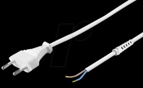 Mains cable with euro plug, strain relief, white