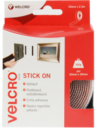 Velcro tape, 20 mm, with adhesive and fleece part, white, 2.5 m, VEL-EC60214