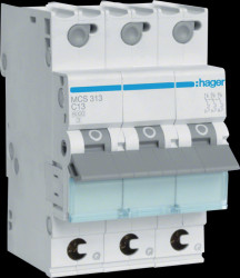 MCS313 Circuit breaker, 3 pole, 6 kA, C characteristic, 13 A, 3TE