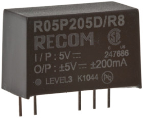 Przetwornica DC-DC, 2W, Uwe 4,5 → 5,5 V DC, Uwy ±15V dc, Iwy ±66mA, Recom