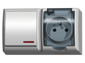 FALA Wyłącznik pojedynczy z podświetleniem + gniazdo pojedyncze wieczko przezroczyste biały ZH-Ł1SG/00/d OSPEL