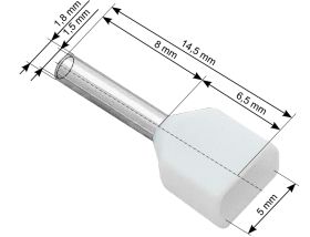Tulejka izolowana kablowa 2x0,5/8 (biała) (100 szt)