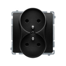Simon Basic Gniazdo wtyczkowe bez uziemienia podwójne, monoblok, 16A, 250V, zaciski śrubowe, kompletne czarny BMG2/49