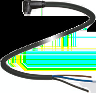 Sensor actuator cable, M8 cable socket, angled, A to open end, 3 pole, 5 m, PUR, black, 4 A, 70182797