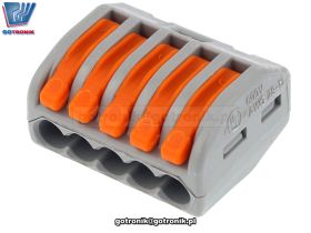SzybkozĹÄczka 5x 0,08-4mm2 z dĹşwigniami zwalniajÄcymi jasnoszara x1szt. WAGO 222-415