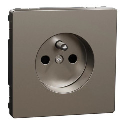 Socket-outlet, Merten System Design, 2P + E, 16A, French, screwless terminals, glossy, stainless steel