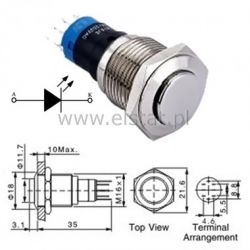 Przycisk stabilny 16mm wyst. LED pomarańcz 12V