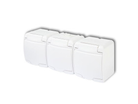 JUNIOR IP54 Gniazdo potrójne z uziemieniem z uziemieniem schuko (klapka biała: bez przesłon) biały GHE-3s KARLIK