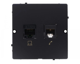 Simon Basic Gniazdo komputerowe RJ45 kat.5e + telefoniczne RJ11 (moduł). Montaż gniazda na wkręty do puszki czarny BMF5T.02/49
