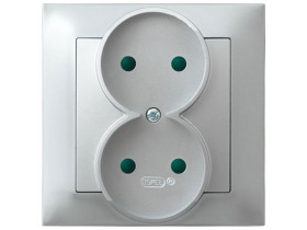 IMPRESJA Gniazdo podwójne bez uziemienia z przesłonami torów prądowych kompletne z ramką srebro GP-2YP/18 OSPEL