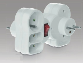 Rozgałęźnik wtyczkowy z wyłącznikiem 1-gniazdo z/u + 2x Euro biały R-12WS