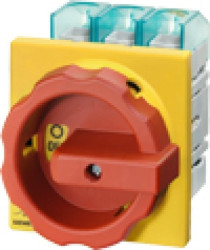 Rozłącznik główny/awaryjny 3P 63A 22kW AC23A 400V montaż tablicowy pokrętło żółto-czerwone 4 otwory 3LD2504-0TK53