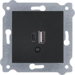 Gniazdo podwójne ładowania USB Typ C + Typ A Czarny Metalik 277/14E EXEN