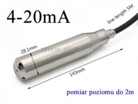 Hydrostatyczna sonda poziomu; 4-20mA; 2m; kabel 5m