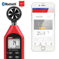 Ręczny mini anemometr z termometrem i maks./min, wbudowany Bluetooth termoanemometr UT-363-BT