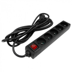 Przedłużacz 5 gniaz. 5m z/u z wyłącznikiem CZARNY