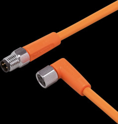 Sensor actuator cable, M8 cable plug, straight, A to M8 cable socket, angled, A, 3 pole/3 pole, 0.3 m, PVC, orange, 3 A, EVT148