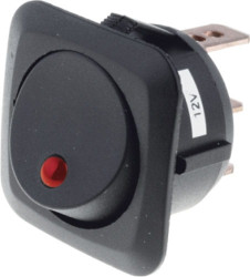 R13203L-01-BBR-L1 przełącznik kołyskowy stabilny podświetlany 12V, czerwony ON-OFF