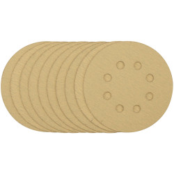Draper 58111 Gold Sand. Discs-Hook&amp;Loop 125mm 120Grit 8 Dust Extract Holes 10Pc