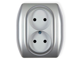 TREND Gniazdo podwójne bez uziemienia (przesłony torów prądowych) srebrny 5GP-2p KARLIK