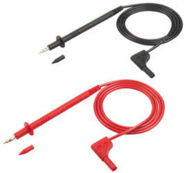 Measuring lead with (2 x test probe, straight) to (2 x 4 mm plug, angled), 1 m, black/red, silicone, 1.0 mm², CAT II, 972425002