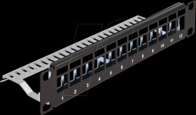 66874 10" Keystone Patch Panel 12 port with strain relief 1U black